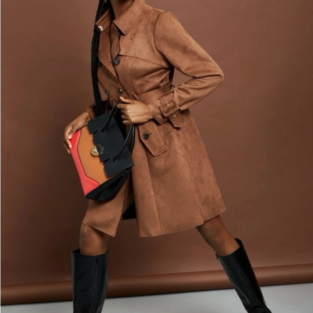 New York and Company Chic Brown Trench Coat EUC Size XL